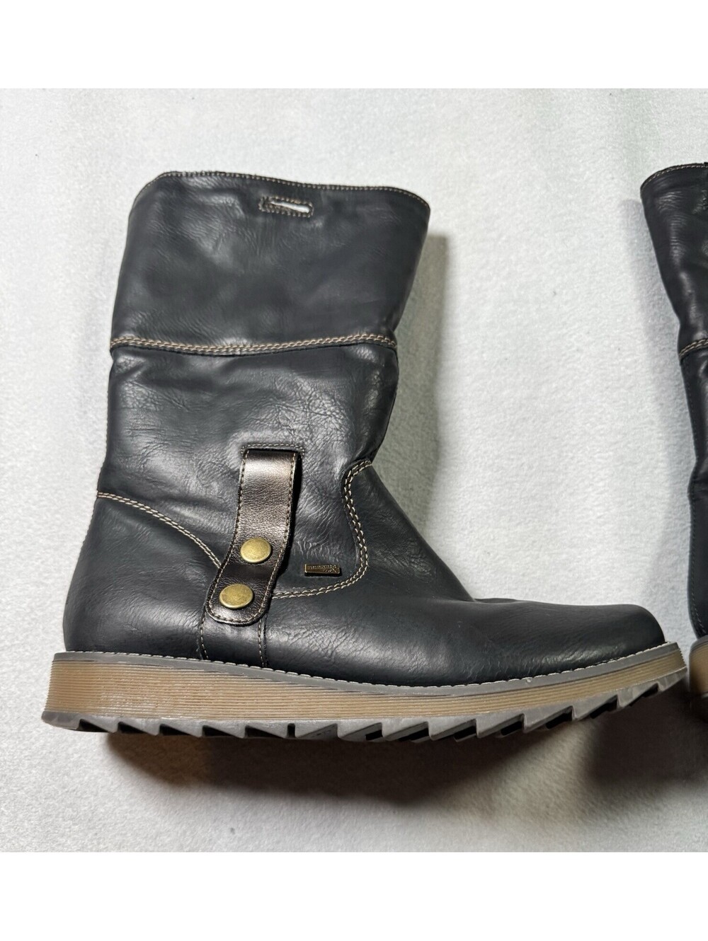 Remonte Black Leather Fold Down Winter Boots Waterproof EU 41 US 9.5-10